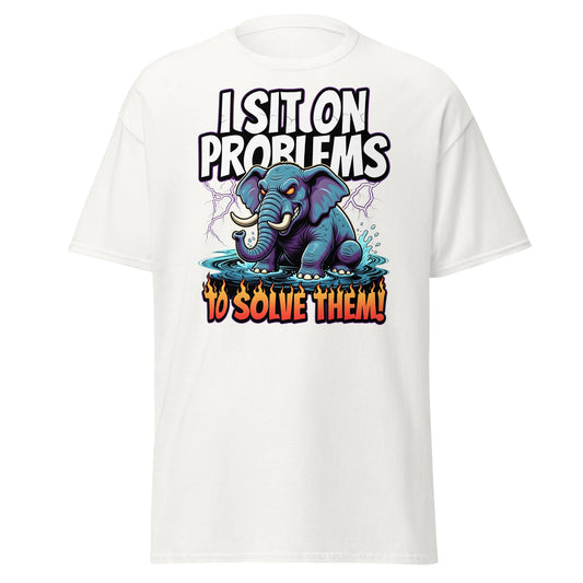 I Sit On Problems To Solve Them T-Shirt Funny Elephant Tee - White - T-Shirts Online