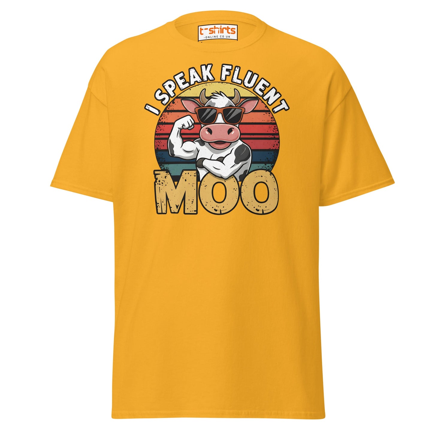 I Speak Fluent Moo T-Shirt | Funny Cow Humor Tee - Gold - T-Shirts Online