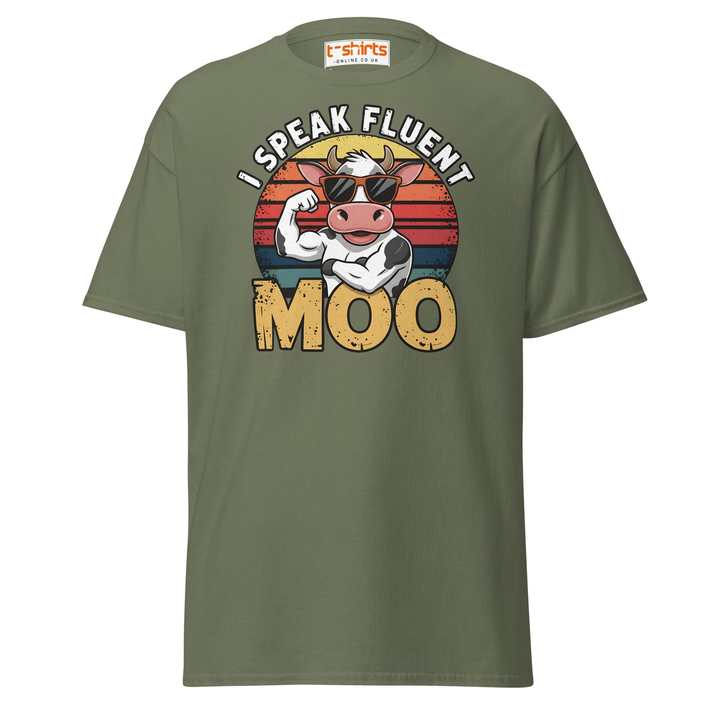I Speak Fluent Moo T-Shirt | Funny Cow Humor Tee - Military Green - T-Shirts Online