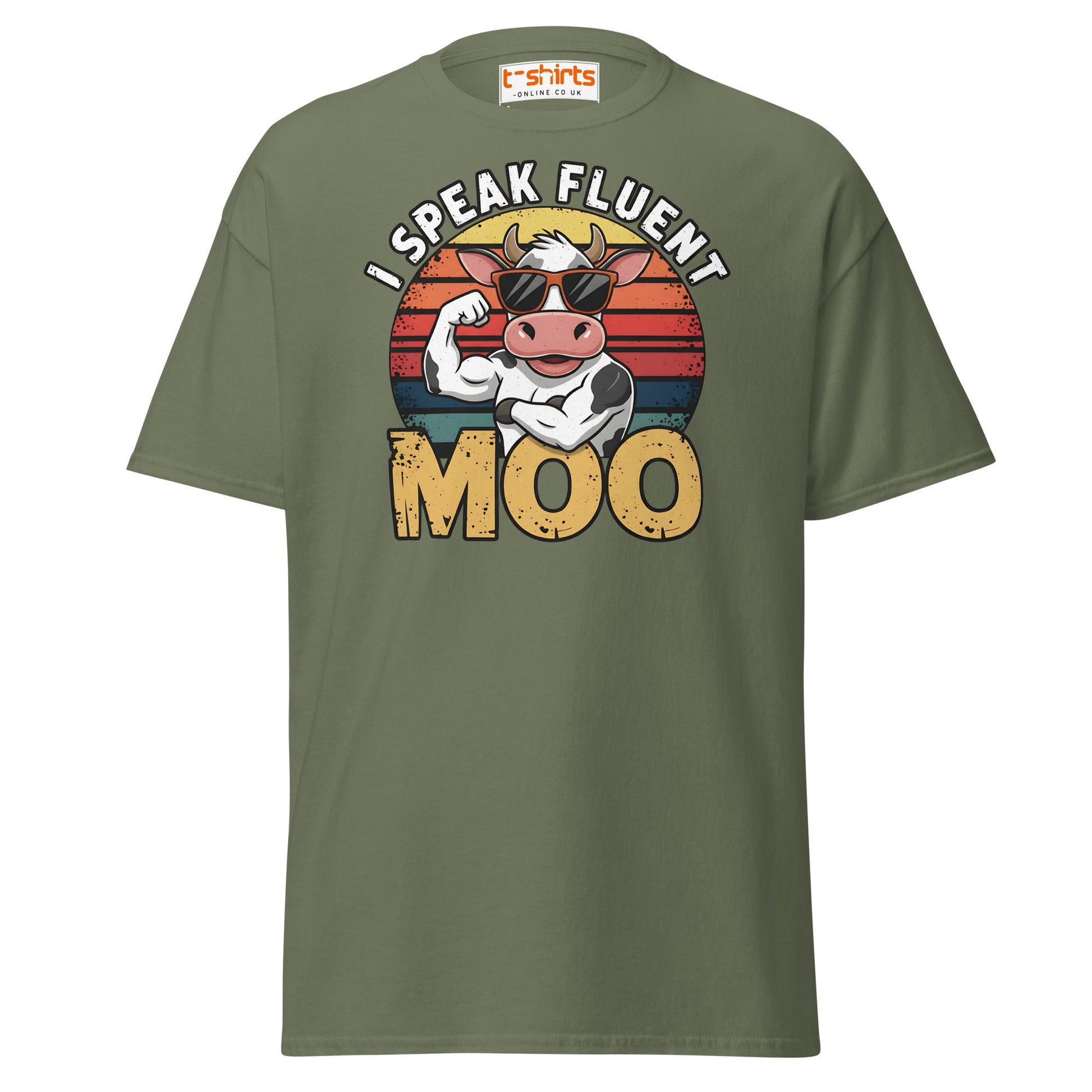 I Speak Fluent Moo T-Shirt | Funny Cow Humor Tee - Military Green - T-Shirts Online