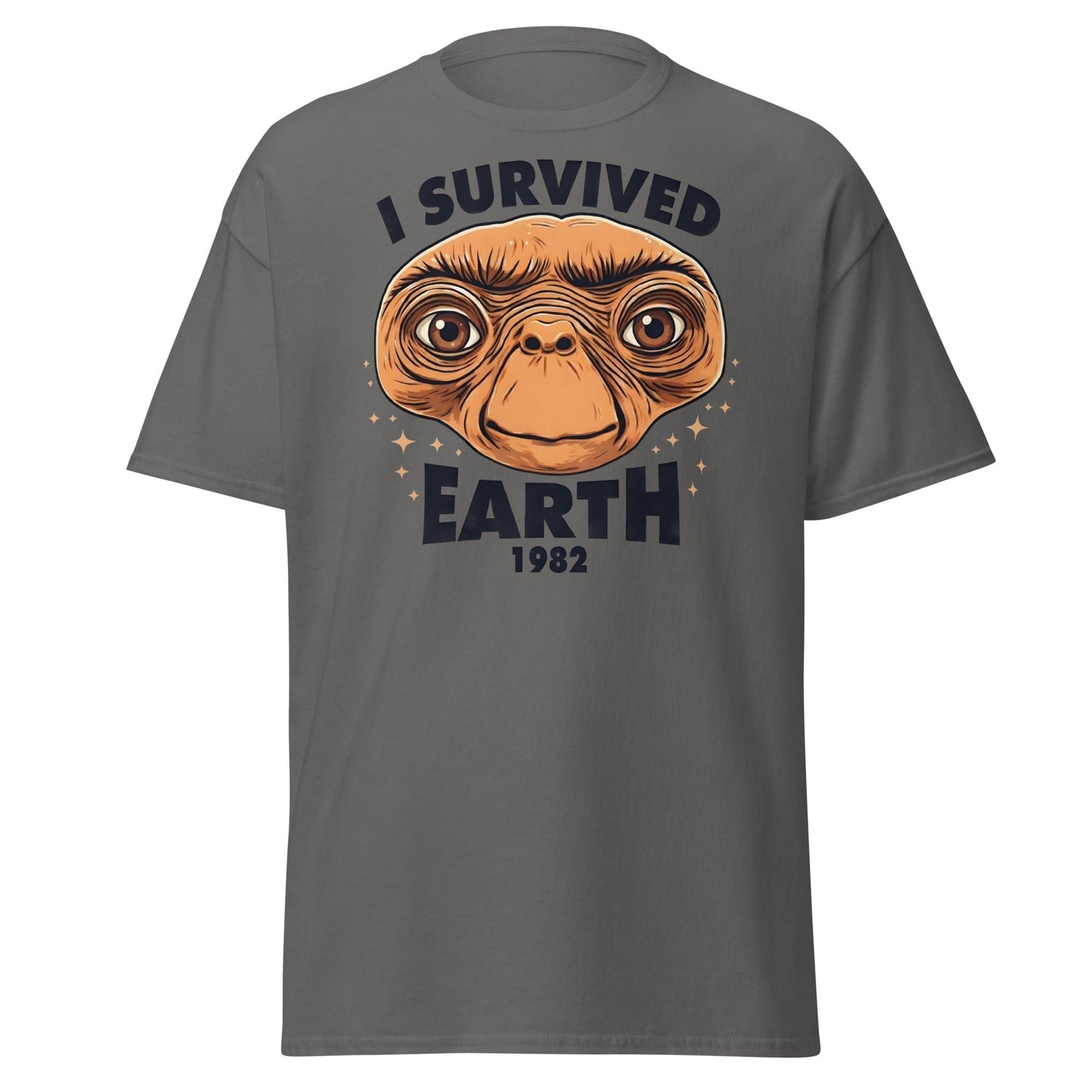 I Survived Earth 1982 E.T. T-Shirt | Funny Sci - Fi Tee - Charcoal - T-Shirts Online