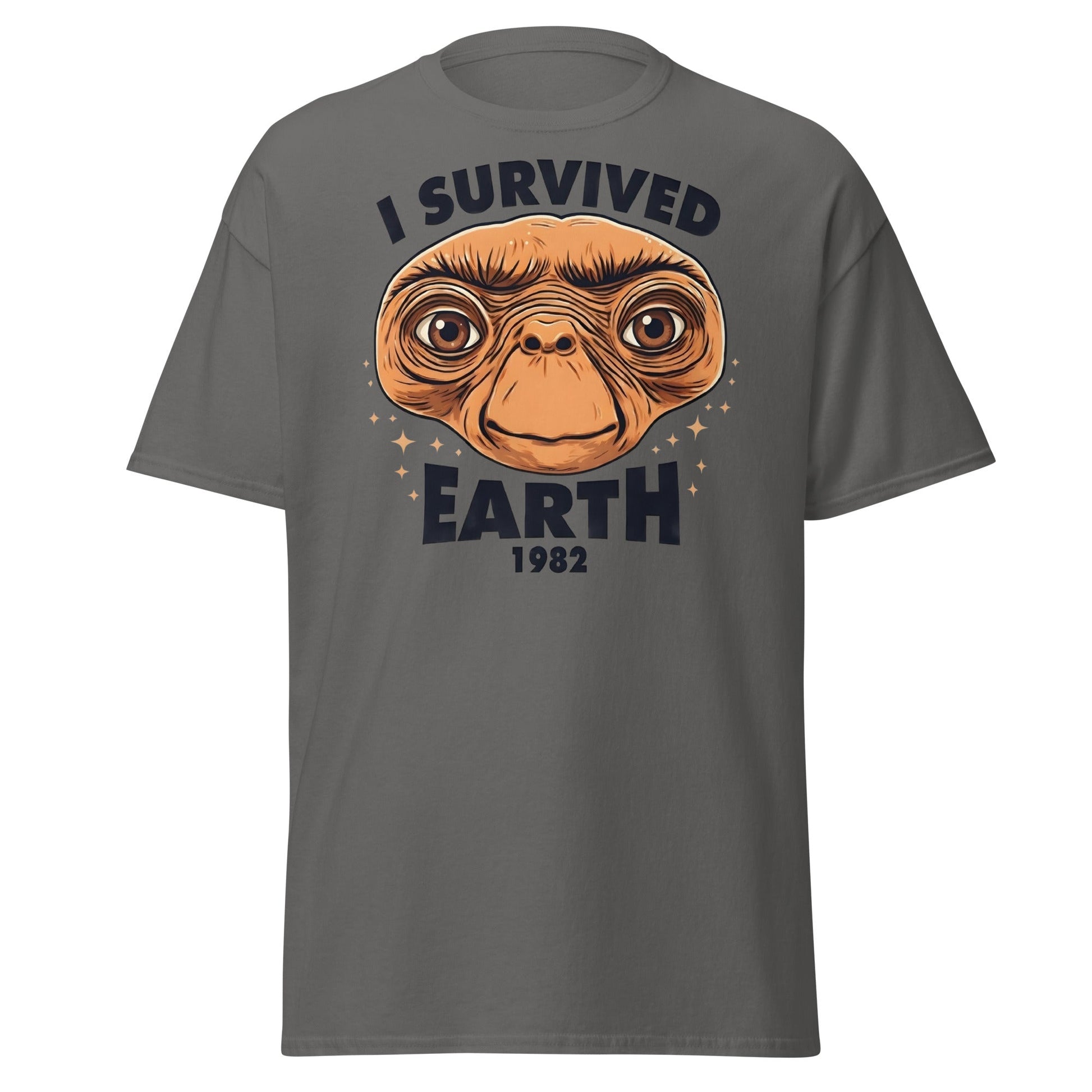 I Survived Earth 1982 E.T. T-Shirt | Funny Sci - Fi Tee - Charcoal - T-Shirts Online