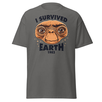 I Survived Earth 1982 E.T. T-Shirt | Funny Sci - Fi Tee - Charcoal - T-Shirts Online