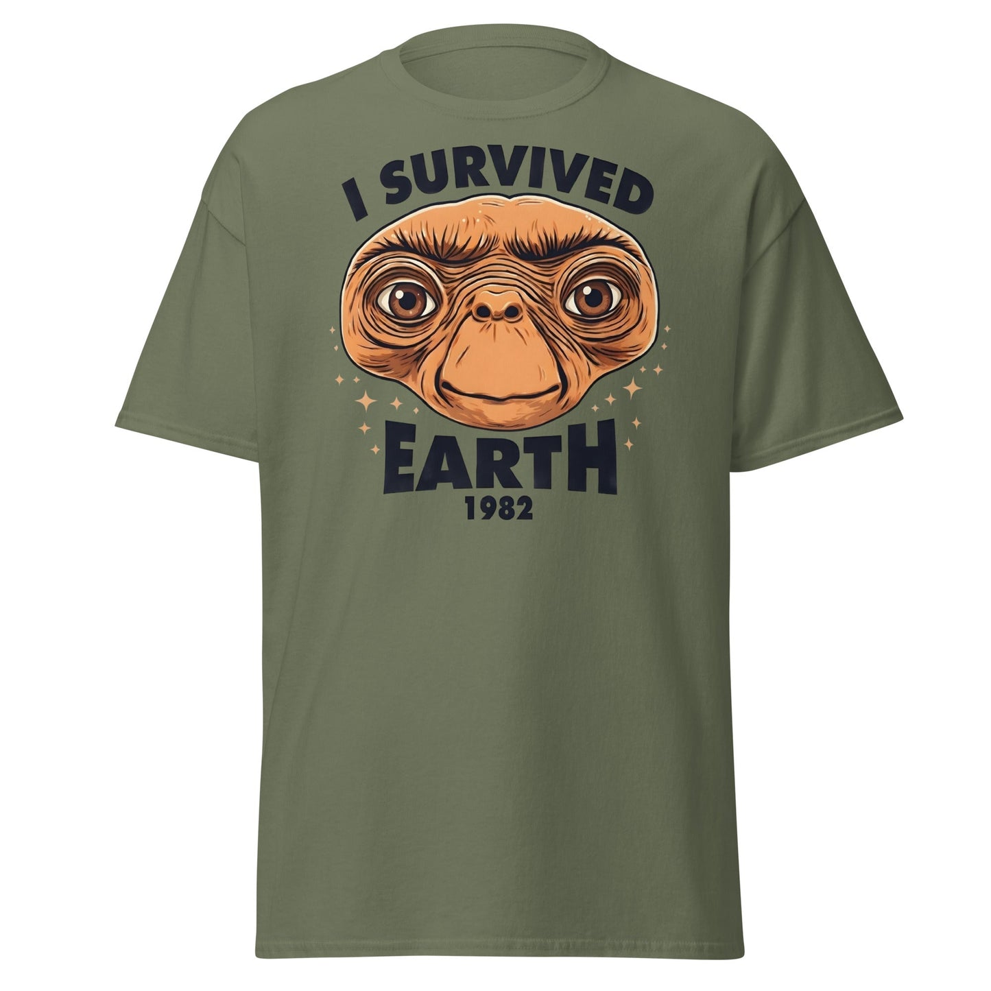 I Survived Earth 1982 E.T. T-Shirt | Funny Sci - Fi Tee - Military Green - T-Shirts Online