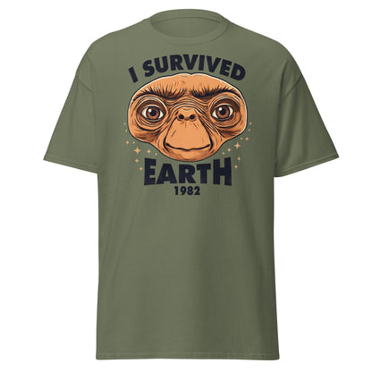 I Survived Earth 1982 E.T. T-Shirt | Funny Sci - Fi Tee - Military Green - T-Shirts Online