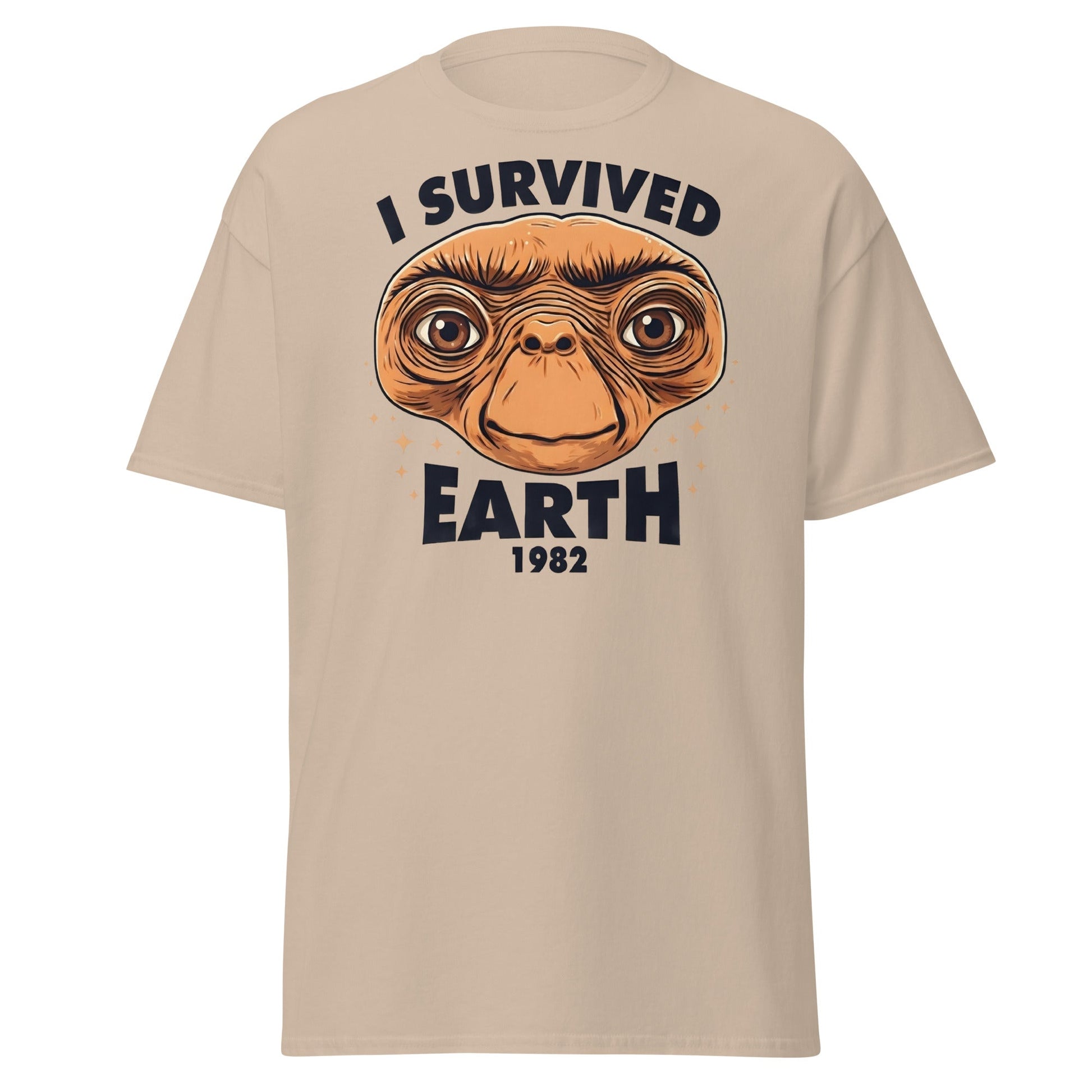 I Survived Earth 1982 E.T. T-Shirt | Funny Sci - Fi Tee - Sand - T-Shirts Online