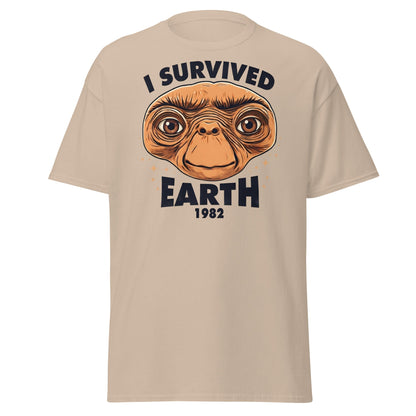I Survived Earth 1982 E.T. T-Shirt | Funny Sci - Fi Tee - Sand - T-Shirts Online