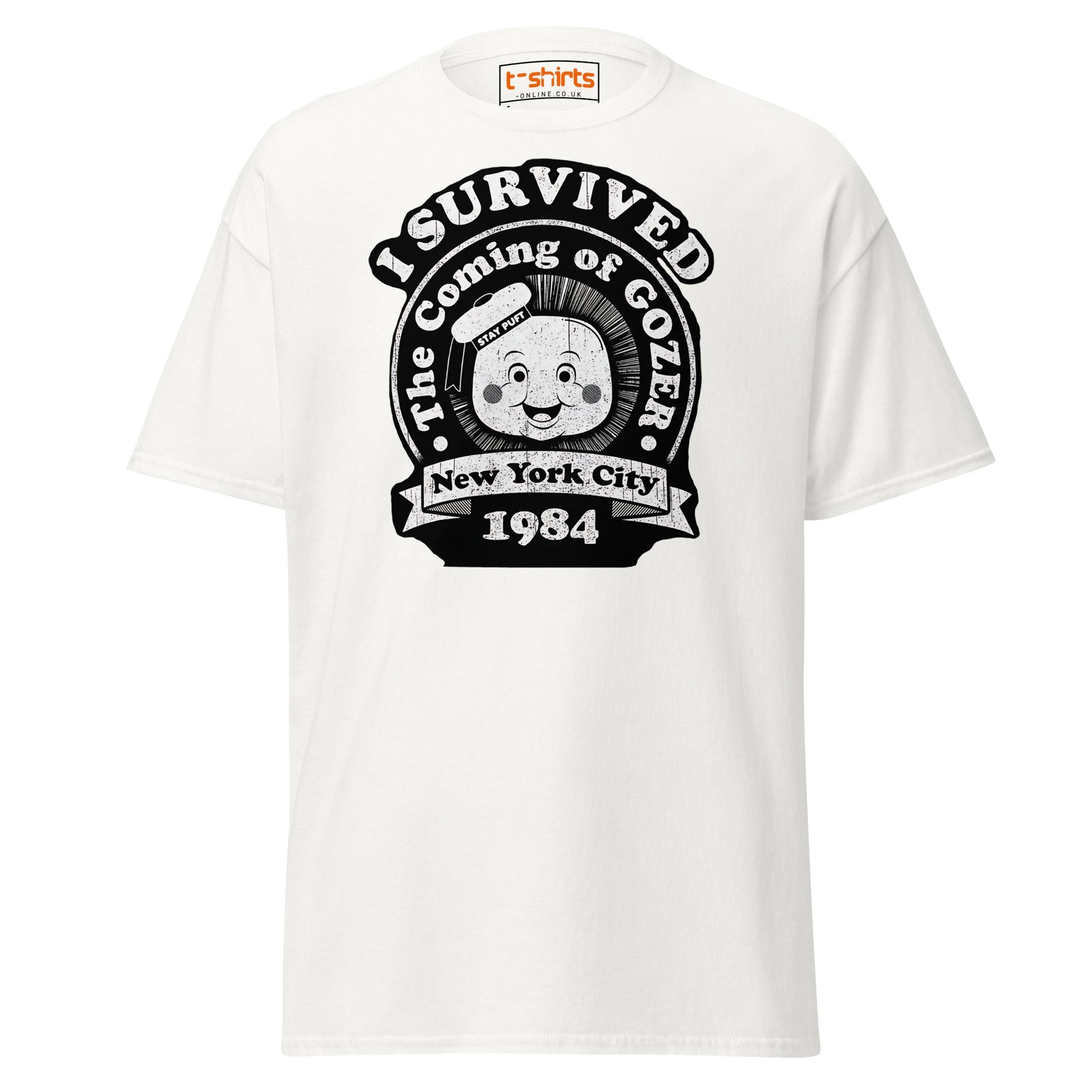 I Survived Gozer T-Shirt | Retro 1984 NYC Tee - White - T-Shirts Online