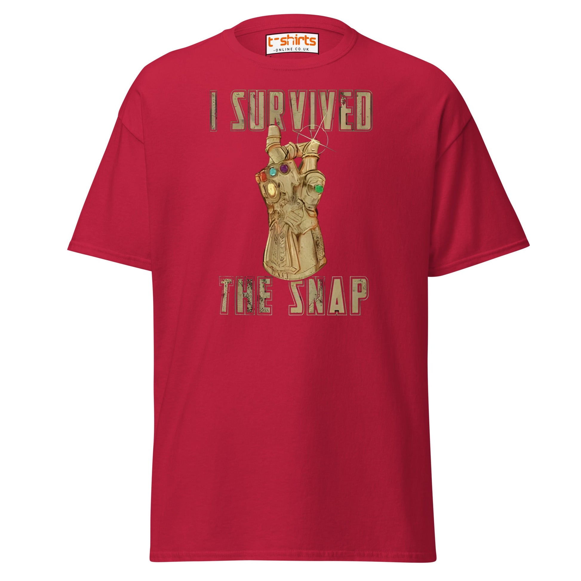 I Survived The Snap T-Shirt | Funny Marvel Parody Tee - Cardinal - T-Shirts Online