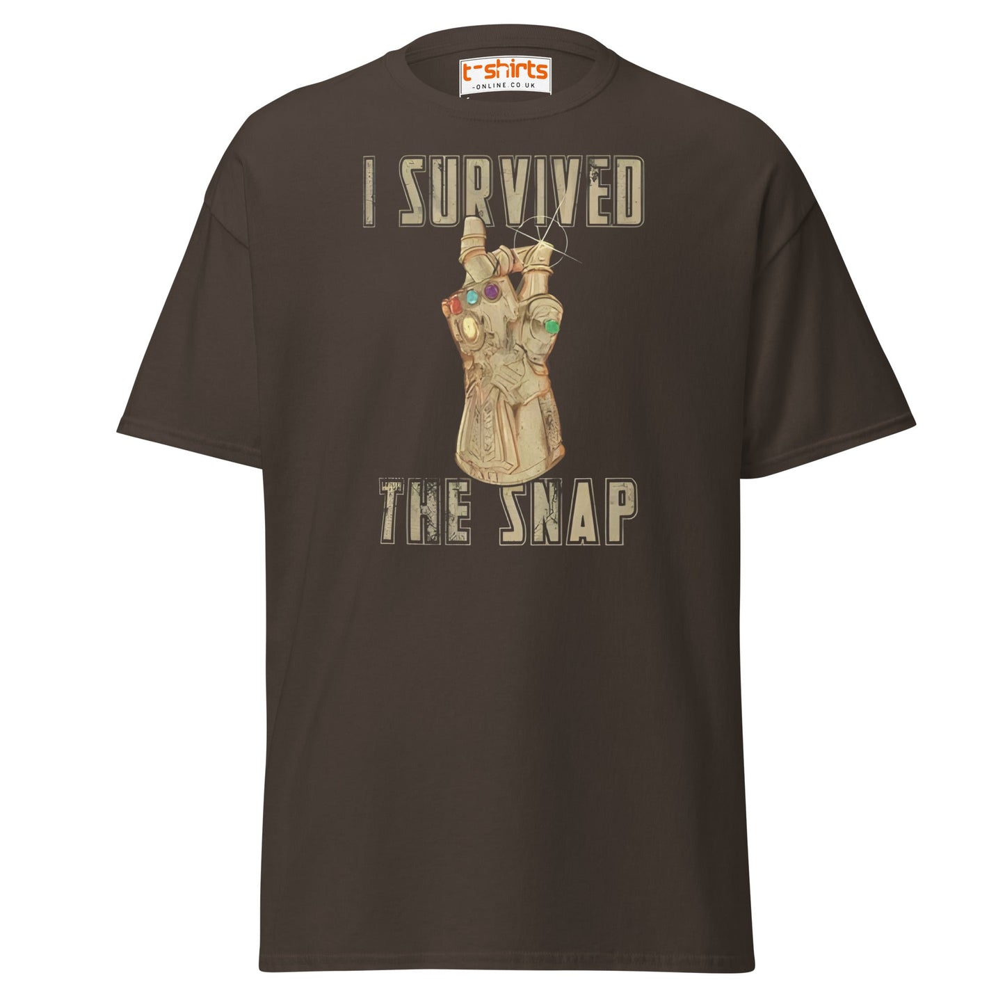 I Survived The Snap T-Shirt | Funny Marvel Parody Tee - Dark Chocolate - T-Shirts Online