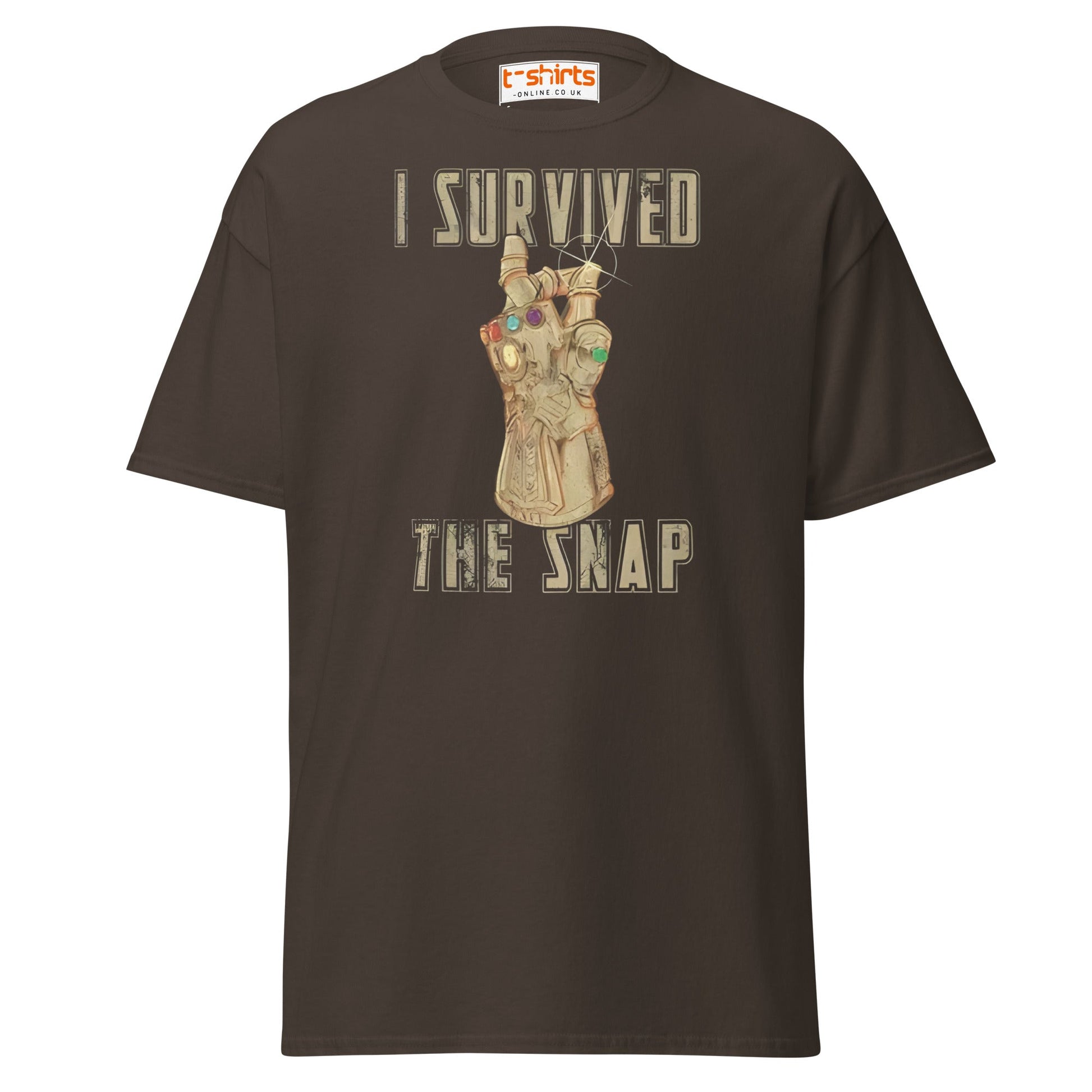 I Survived The Snap T-Shirt | Funny Marvel Parody Tee - Dark Chocolate - T-Shirts Online