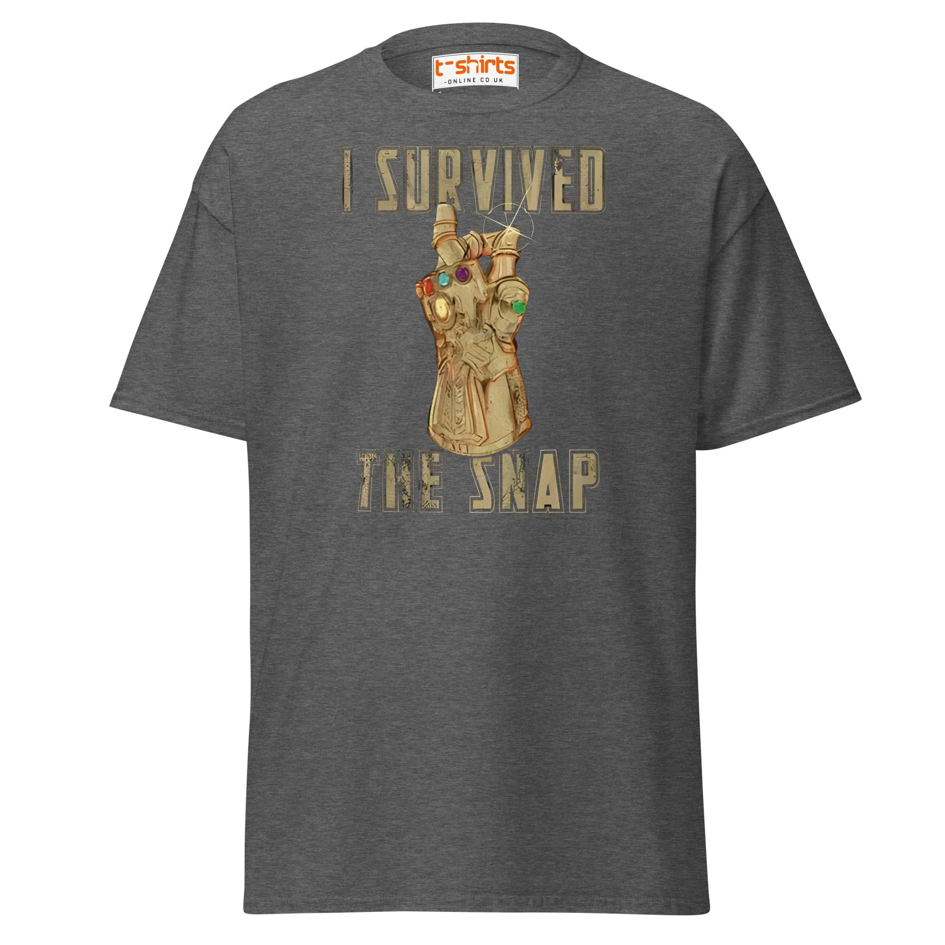 I Survived The Snap T-Shirt | Funny Marvel Parody Tee - Dark Heather - T-Shirts Online