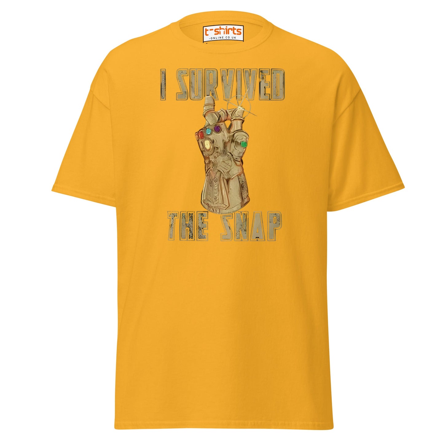 I Survived The Snap T-Shirt | Funny Marvel Parody Tee - Gold - T-Shirts Online