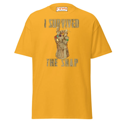 I Survived The Snap T-Shirt | Funny Marvel Parody Tee - Gold - T-Shirts Online