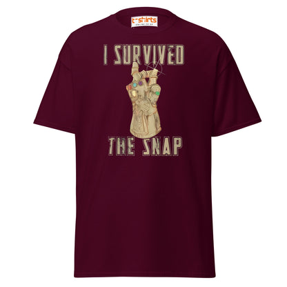 I Survived The Snap T-Shirt | Funny Marvel Parody Tee - Maroon - T-Shirts Online