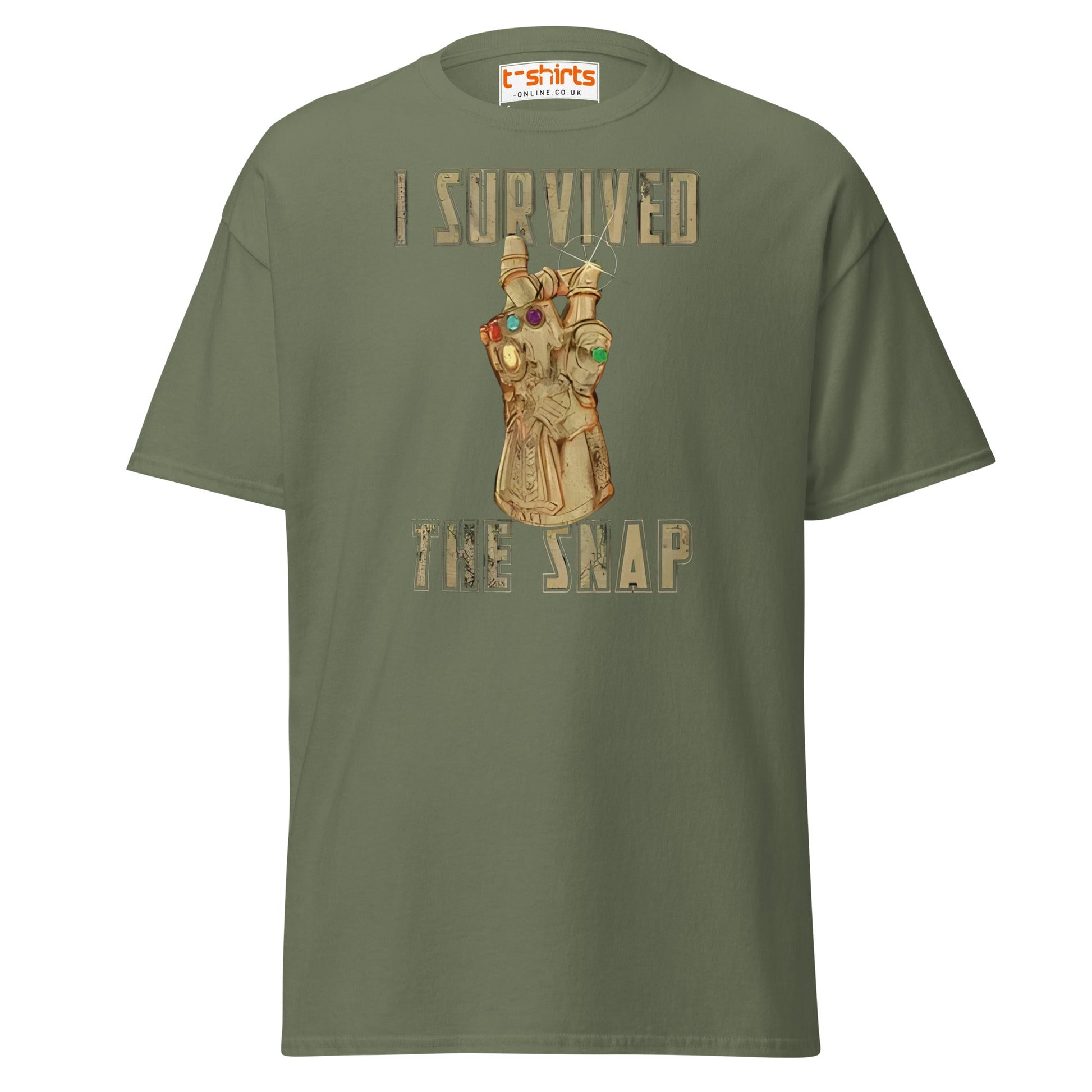 I Survived The Snap T-Shirt | Funny Marvel Parody Tee - Military Green - T-Shirts Online