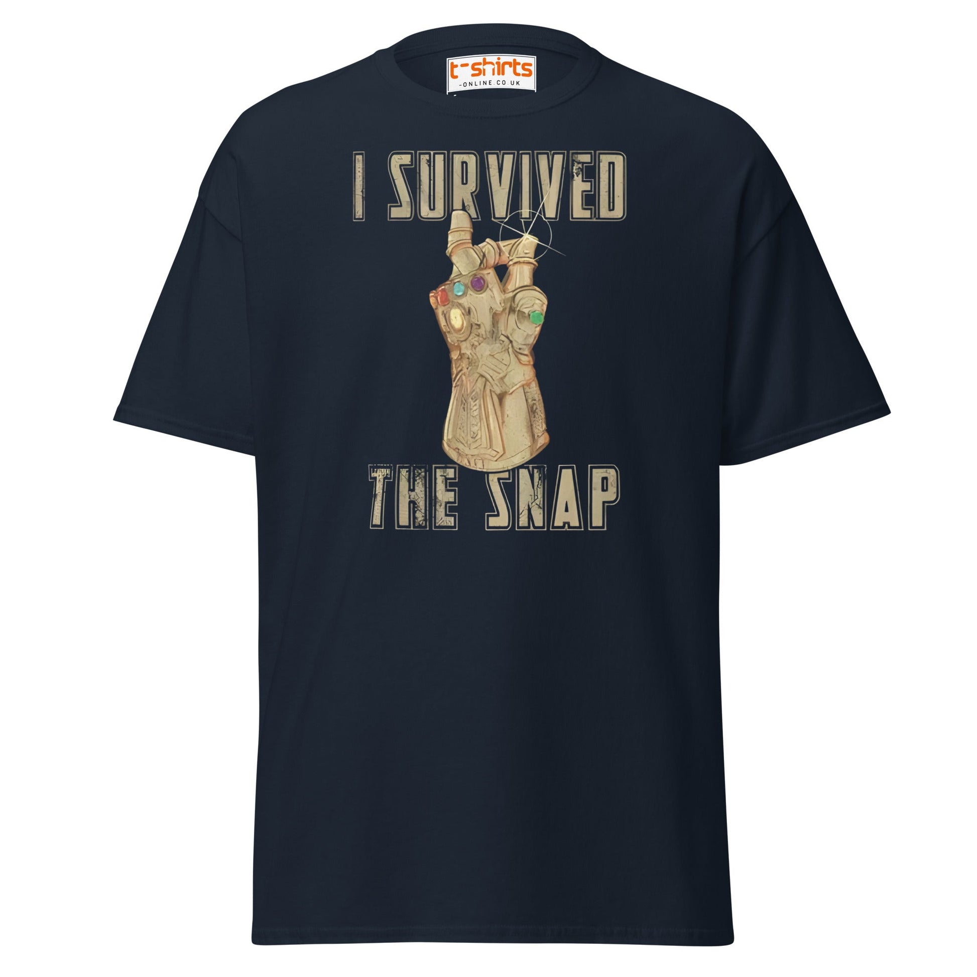 I Survived The Snap T-Shirt | Funny Marvel Parody Tee - Navy - T-Shirts Online