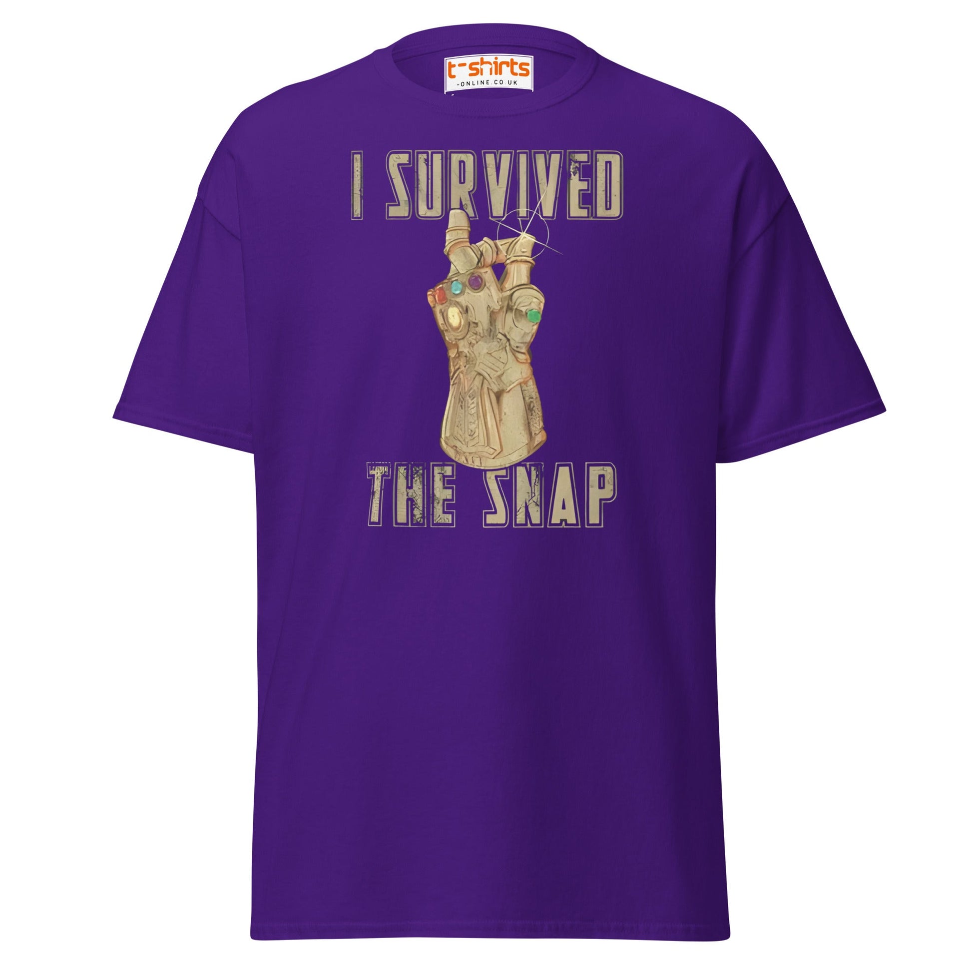 I Survived The Snap T-Shirt | Funny Marvel Parody Tee - Purple - T-Shirts Online