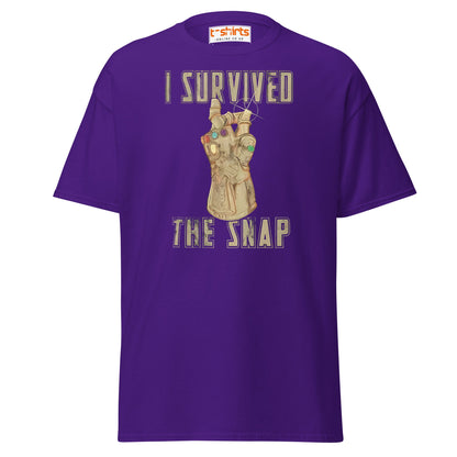 I Survived The Snap T-Shirt | Funny Marvel Parody Tee - Purple - T-Shirts Online