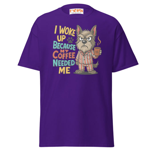 I Woke Up Coffee Dog T-Shirt – Funny Morning Tee - Purple - T-Shirts Online