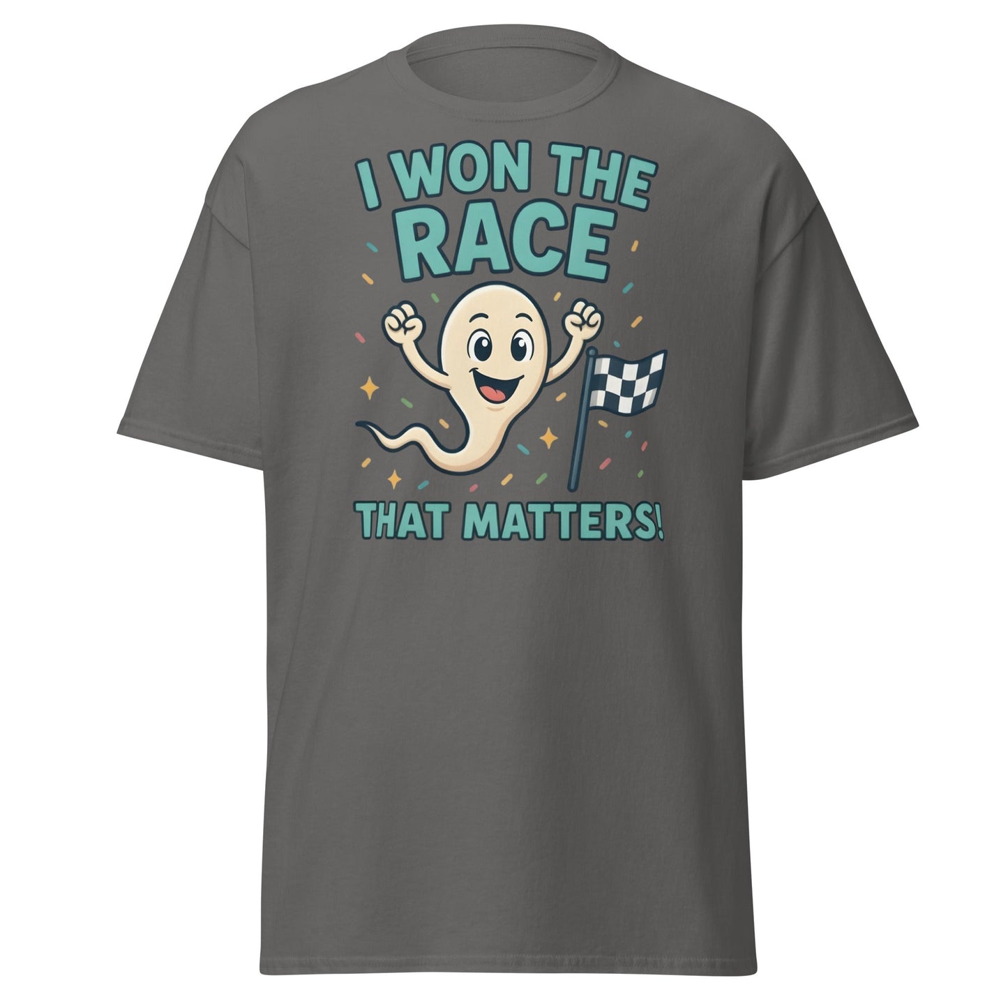 I Won The Race That Matters Sperm T-Shirt - Funny Humor Tee - Charcoal - T-Shirts Online