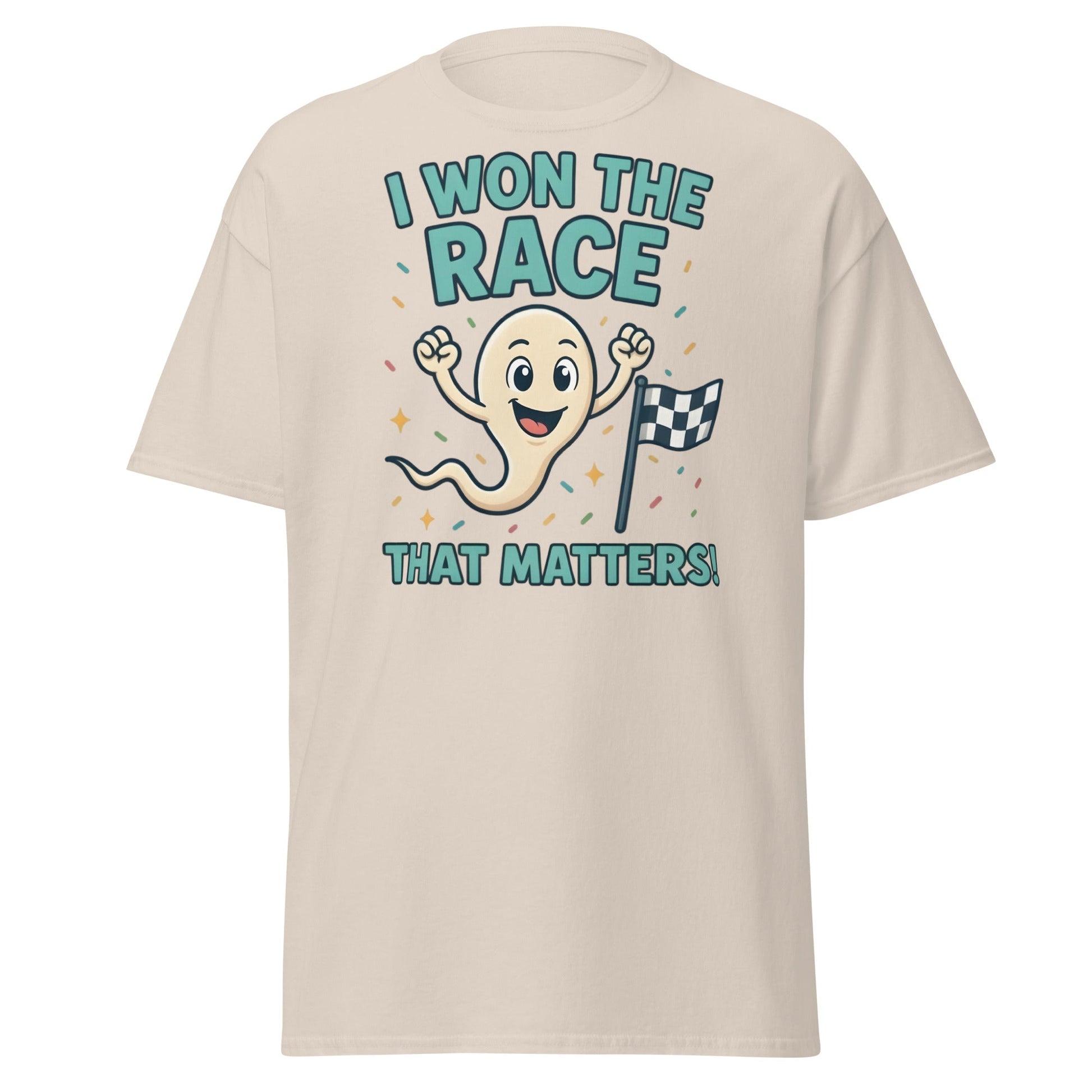 I Won The Race That Matters Sperm T-Shirt - Funny Humor Tee - Natural - T-Shirts Online