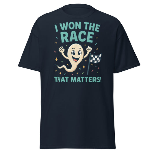 I Won The Race That Matters Sperm T-Shirt - Funny Humor Tee - Navy - T-Shirts Online