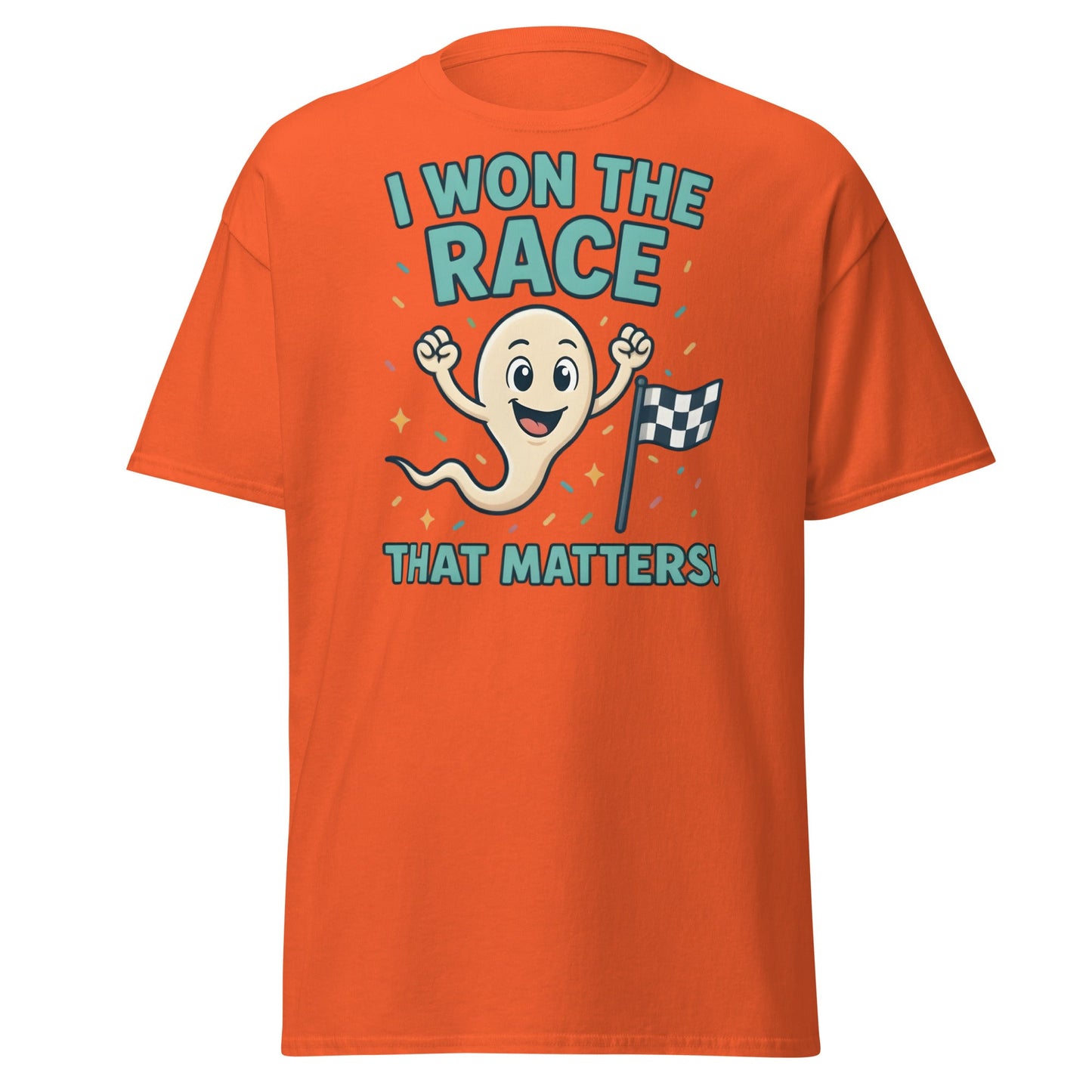 I Won The Race That Matters Sperm T-Shirt - Funny Humor Tee - Orange - T-Shirts Online