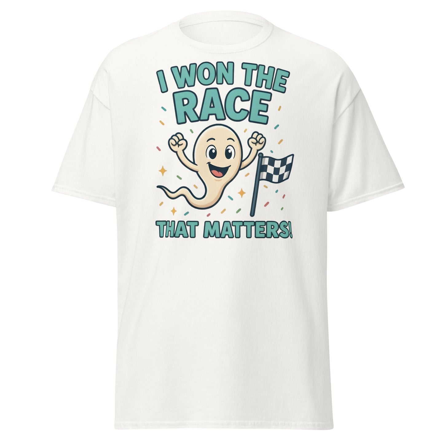 I Won The Race That Matters Sperm T-Shirt - Funny Humor Tee - White - T-Shirts Online