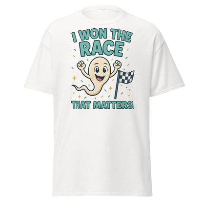 I Won The Race That Matters Sperm T-Shirt - Funny Humor Tee - White - T-Shirts Online