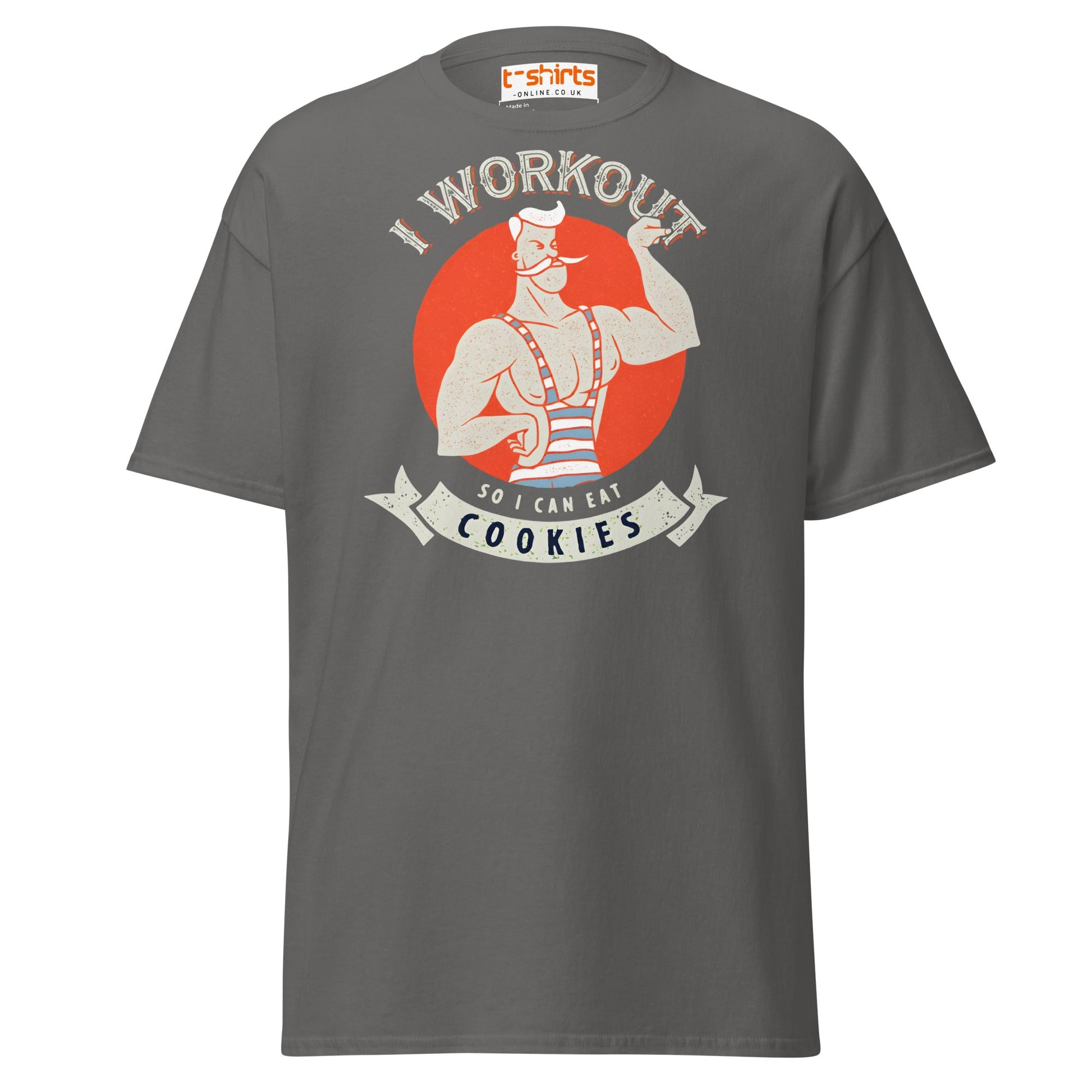 I Workout So I Can Eat Cookies T-Shirt | Funny Gym Tee - Charcoal - T-Shirts Online