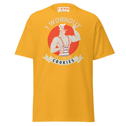 I Workout So I Can Eat Cookies T-Shirt | Funny Gym Tee - Gold - T-Shirts Online