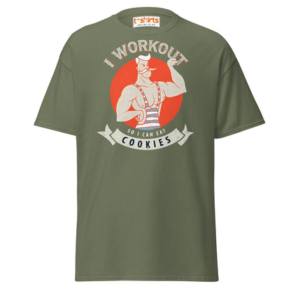 I Workout So I Can Eat Cookies T-Shirt | Funny Gym Tee - Military Green - T-Shirts Online
