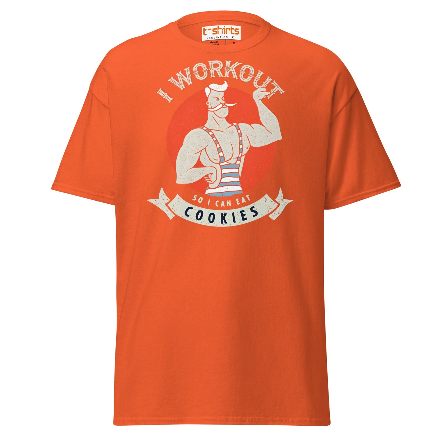 I Workout So I Can Eat Cookies T-Shirt | Funny Gym Tee - Orange - T-Shirts Online