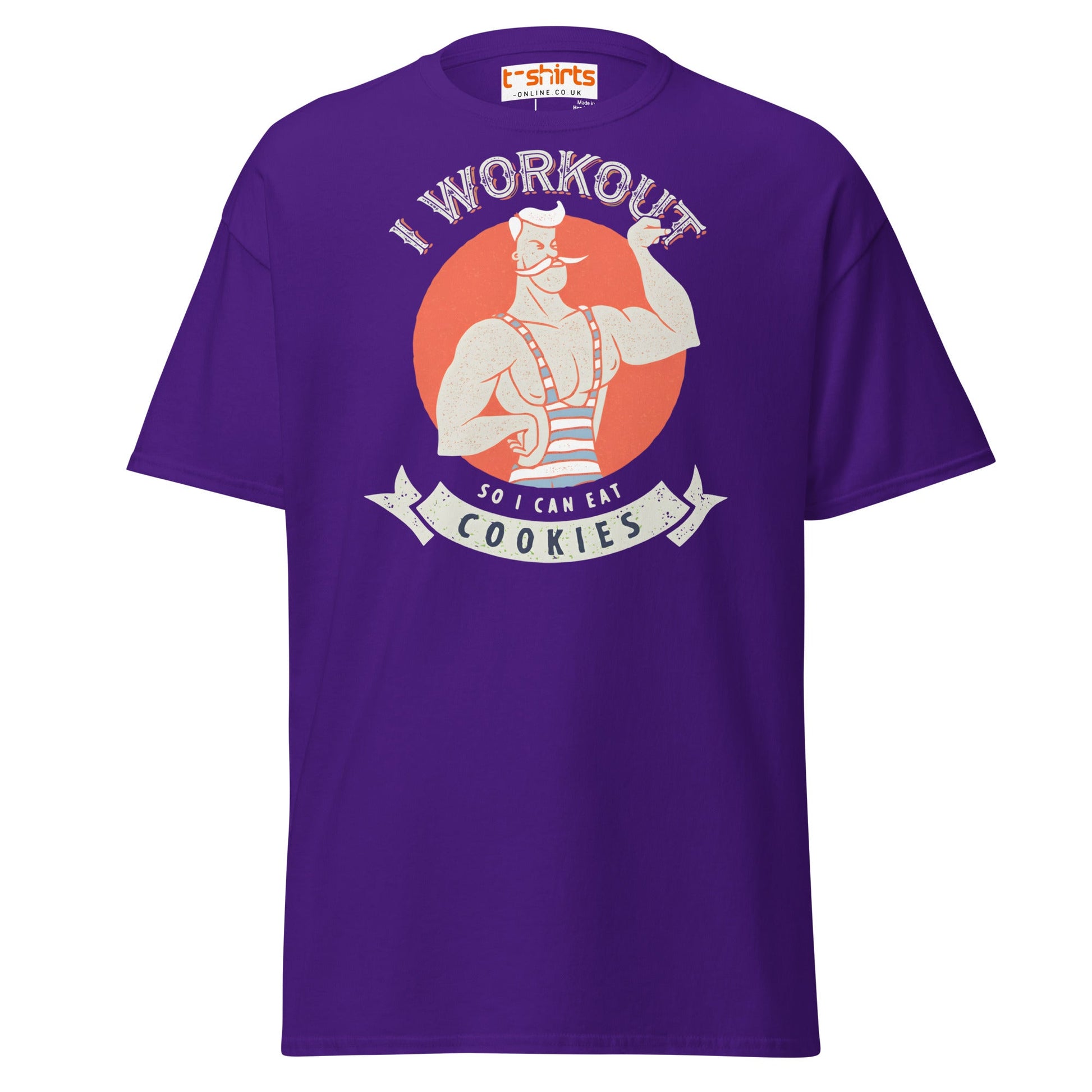 I Workout So I Can Eat Cookies T-Shirt | Funny Gym Tee - Purple - T-Shirts Online