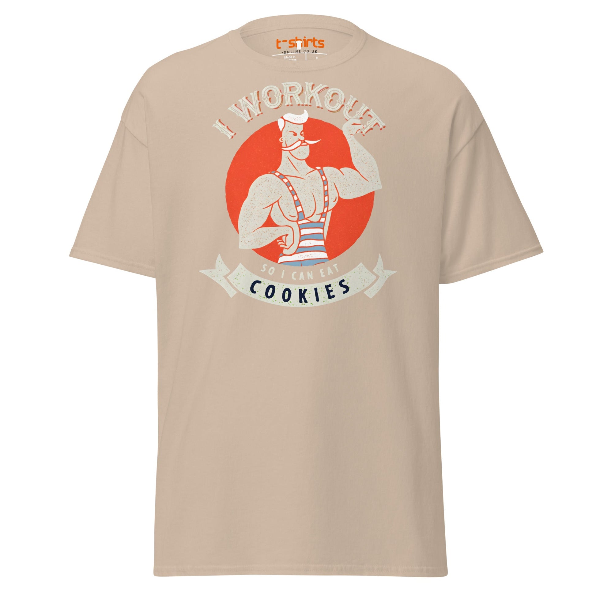 I Workout So I Can Eat Cookies T-Shirt | Funny Gym Tee - Sand - T-Shirts Online