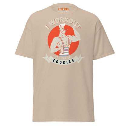 I Workout So I Can Eat Cookies T-Shirt | Funny Gym Tee - Sand - T-Shirts Online