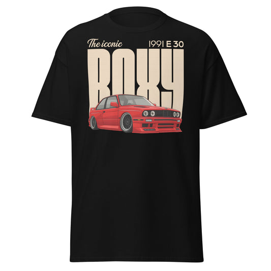 Iconic BMW E30 Boxy 1991 Classic Car T-Shirt - Black - T-Shirts Online