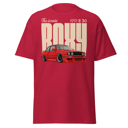Iconic BMW E30 Boxy 1991 Classic Car T-Shirt - Cardinal - T-Shirts Online