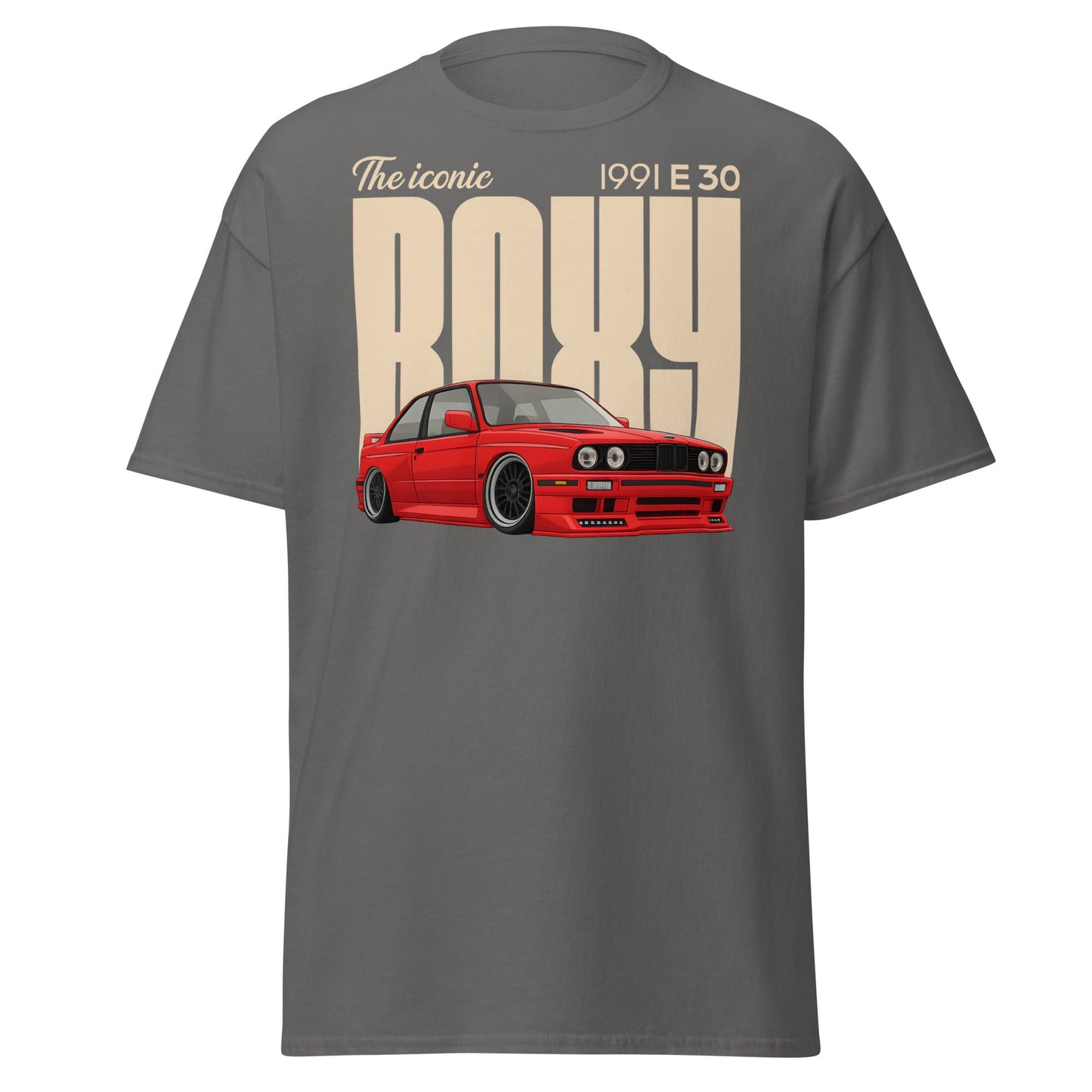 Iconic BMW E30 Boxy 1991 Classic Car T-Shirt - Charcoal - T-Shirts Online