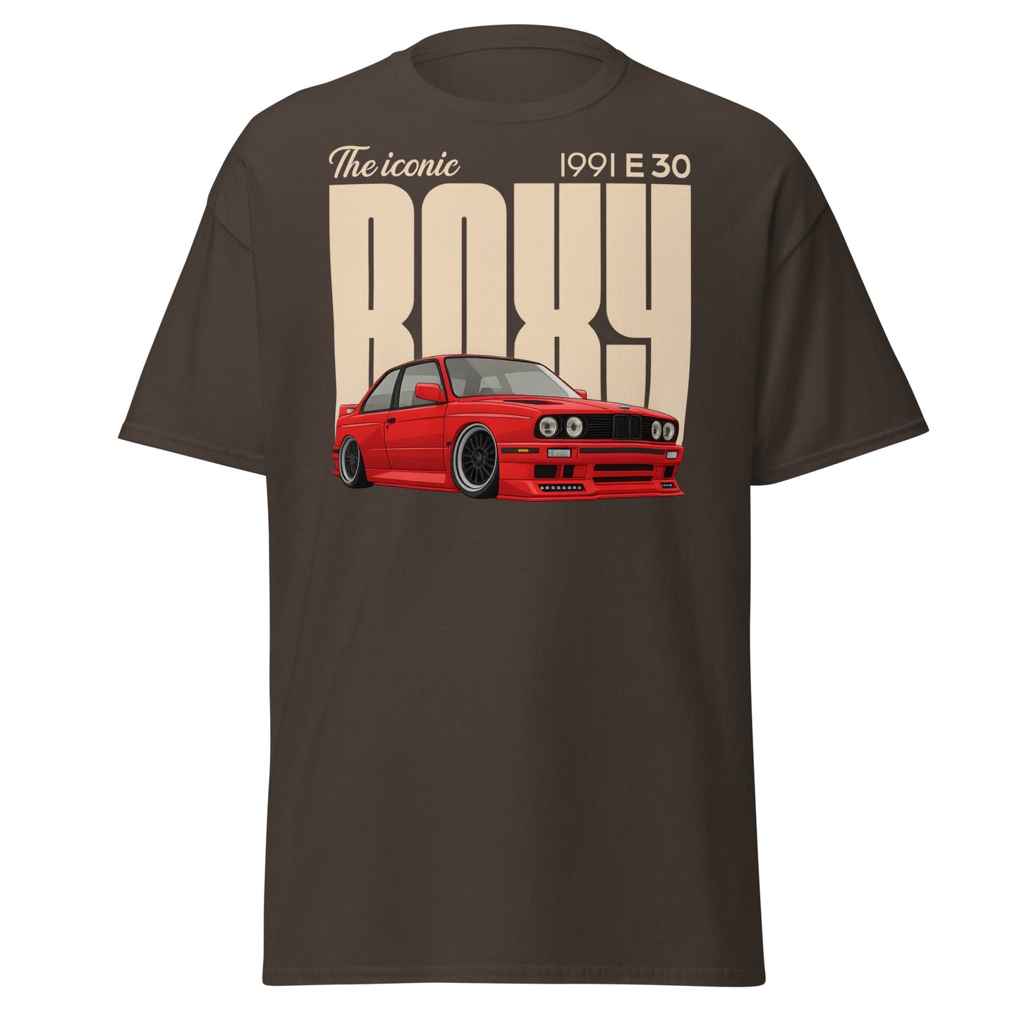 Iconic BMW E30 Boxy 1991 Classic Car T-Shirt - Dark Chocolate - T-Shirts Online