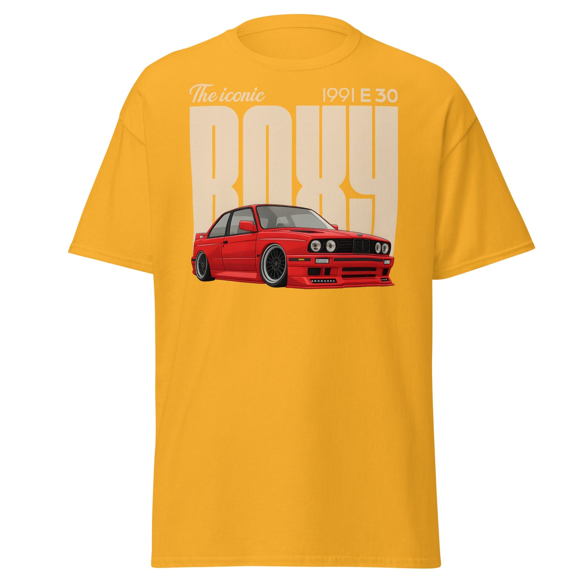 Iconic BMW E30 Boxy 1991 Classic Car T-Shirt - Gold - T-Shirts Online
