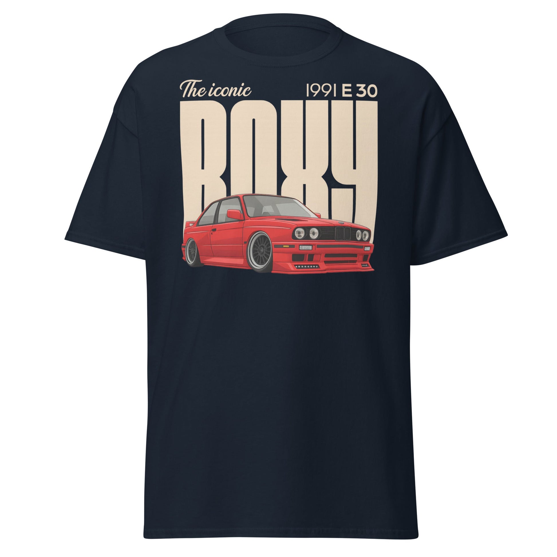 Iconic BMW E30 Boxy 1991 Classic Car T-Shirt - Navy - T-Shirts Online
