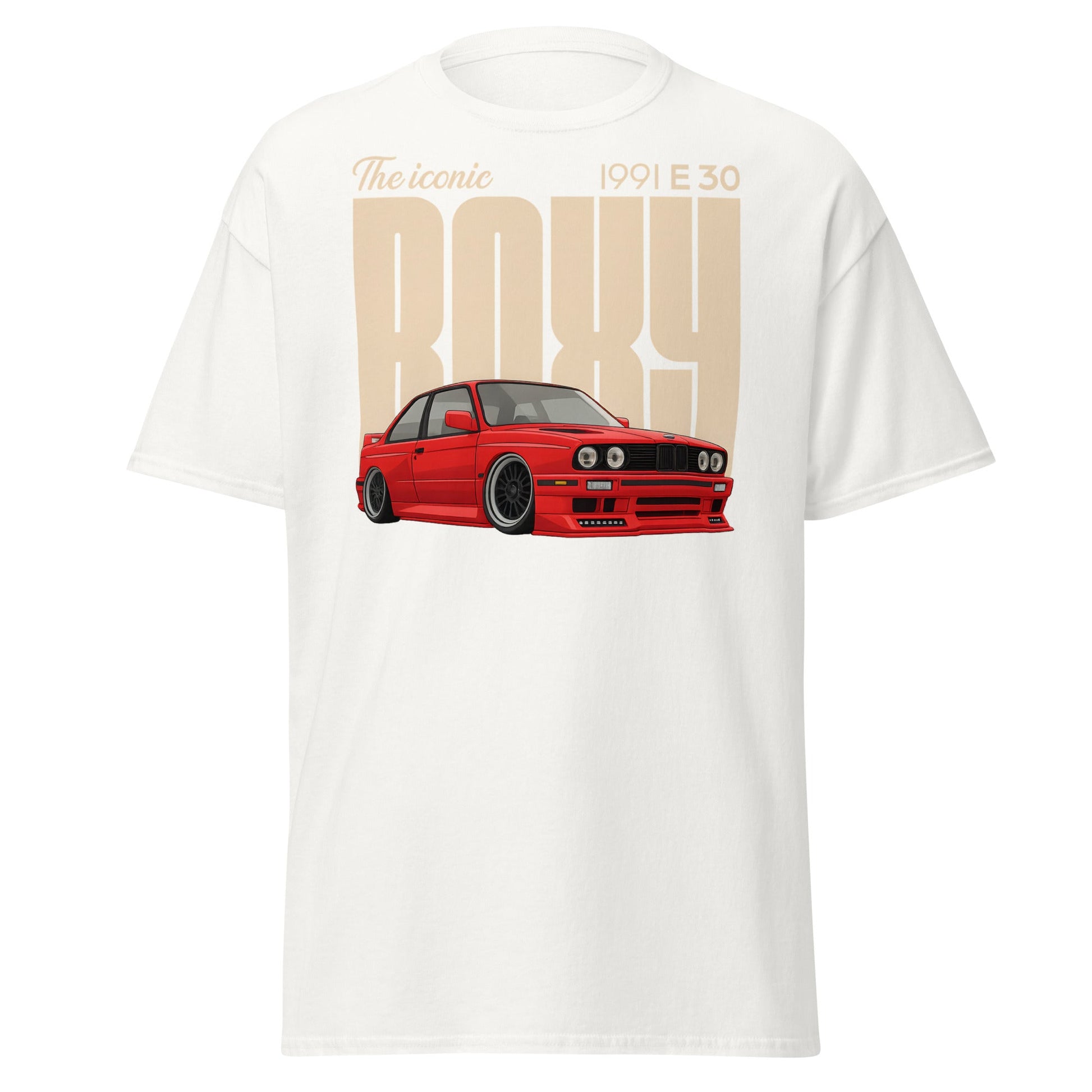 Iconic BMW E30 Boxy 1991 Classic Car T-Shirt - White - T-Shirts Online