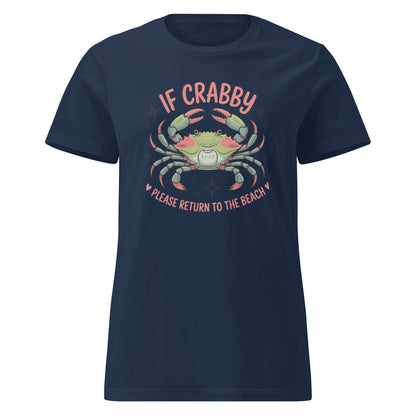 If Crabby Return to Beach T-Shirt | Softstyle Womens Tee - Navy - T-Shirts Online