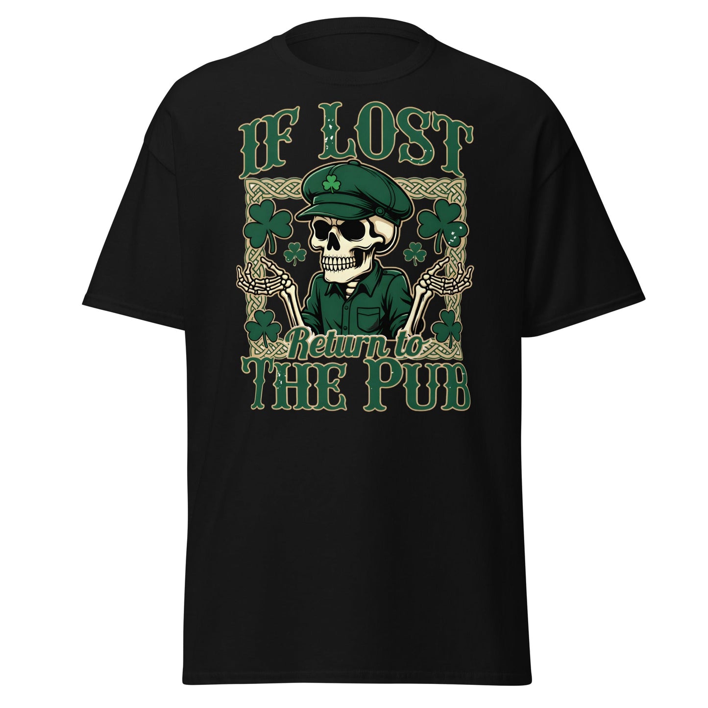 If Lost Return to The Pub T-Shirt - Funny Irish Skull Tee - Black - T-Shirts Online