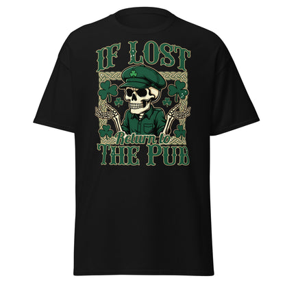 If Lost Return to The Pub T-Shirt - Funny Irish Skull Tee - Black - T-Shirts Online