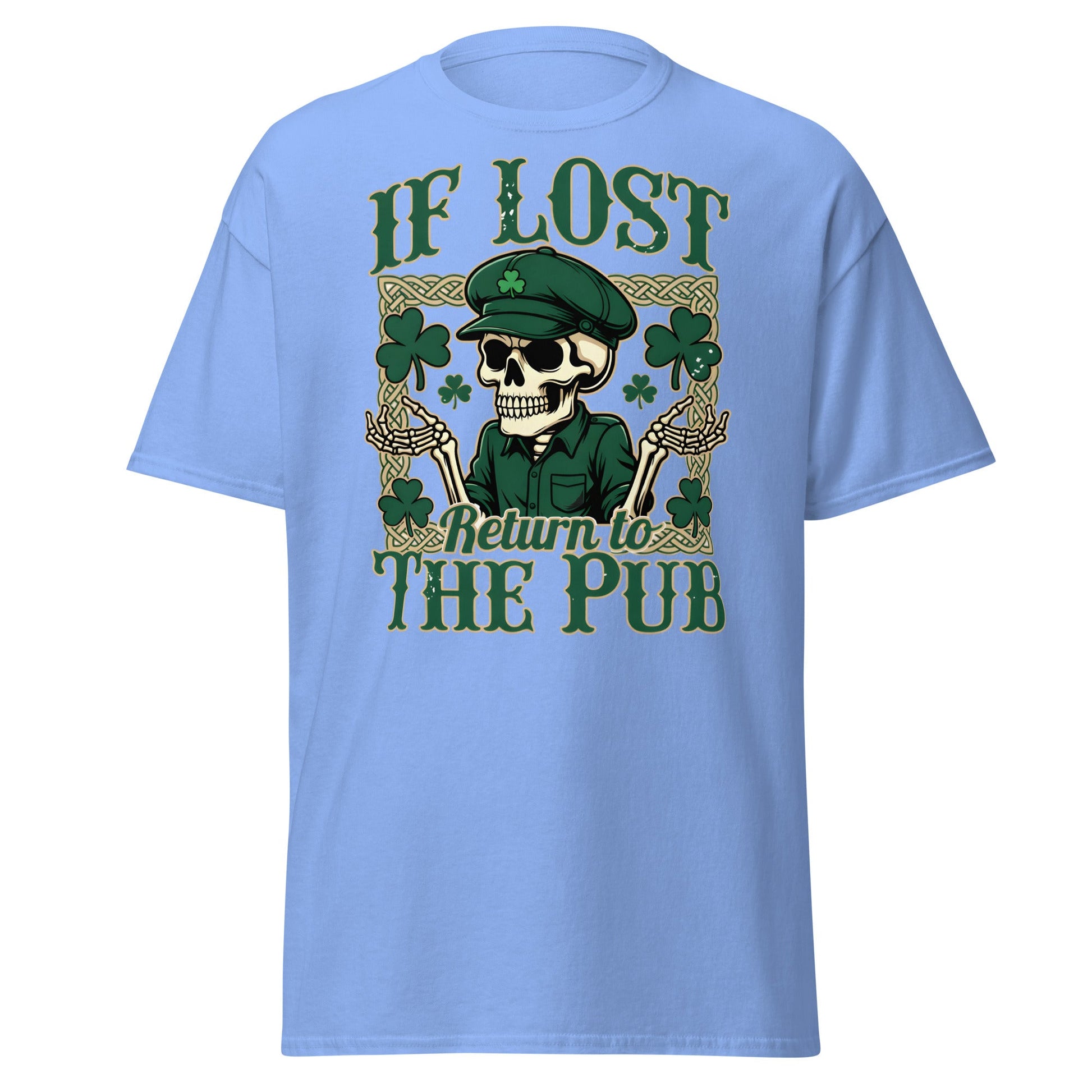 If Lost Return to The Pub T-Shirt - Funny Irish Skull Tee - Carolina Blue - T-Shirts Online