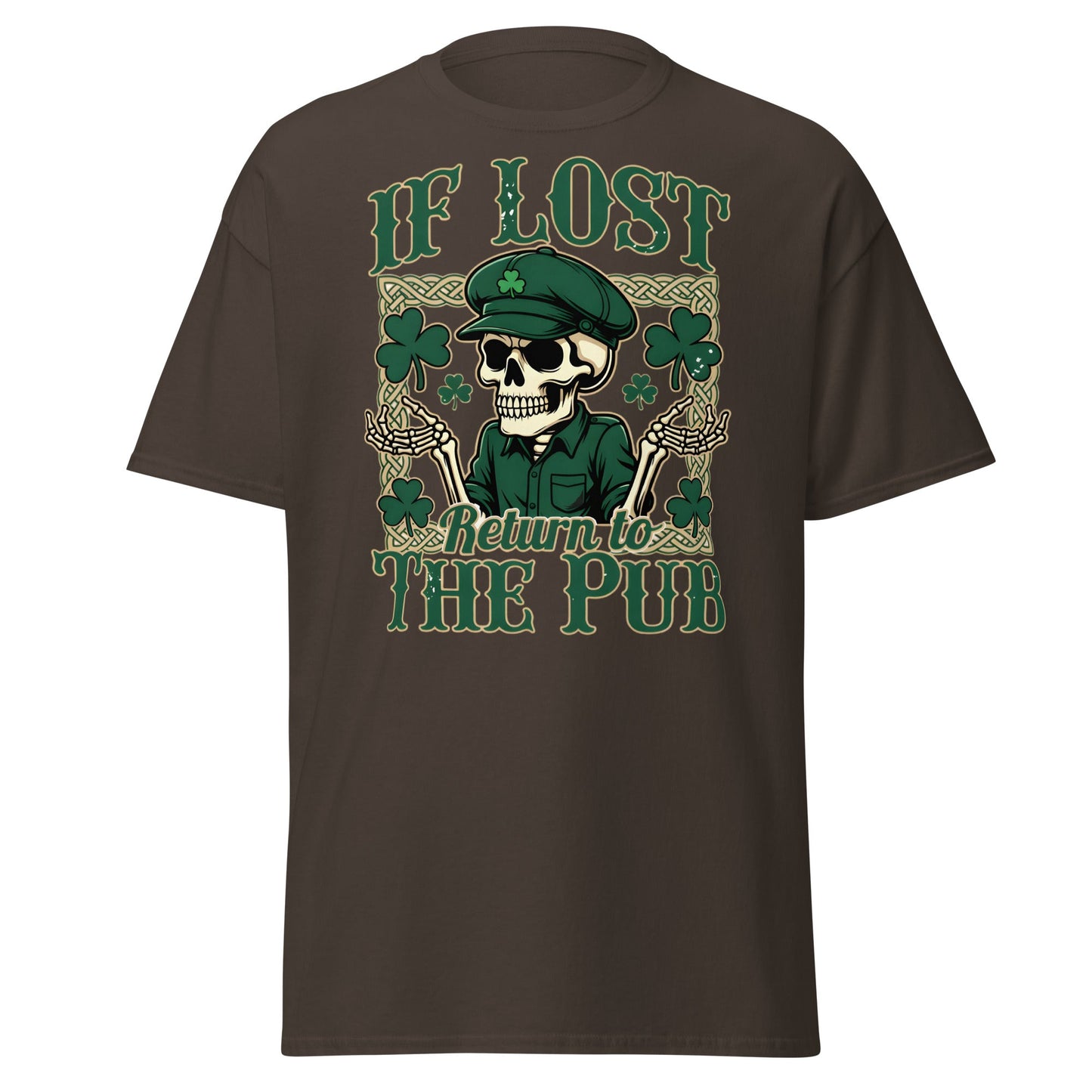 If Lost Return to The Pub T-Shirt - Funny Irish Skull Tee - Dark Chocolate - T-Shirts Online