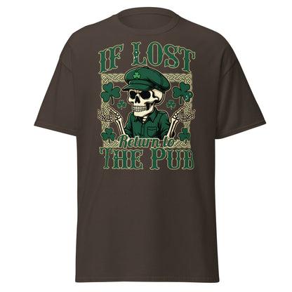 If Lost Return to The Pub T-Shirt - Funny Irish Skull Tee - Dark Chocolate - T-Shirts Online